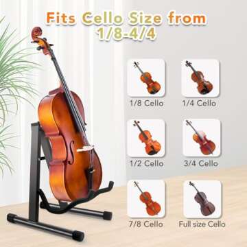 Cello Stand,A-Frame Folding Violin Support Stand,Cello Holder for 1/8-4/4 Cellos, Guitar Stand,Guitars for Acoustic, Electric Guitar,Bass,Guitar Holder Stand,Black