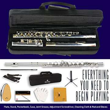 Cecilio Closed Hole C Flute - Musical Instrument, Kids Beginner/Intermediate Flute in Band & Orchestra, Nickel ﻿