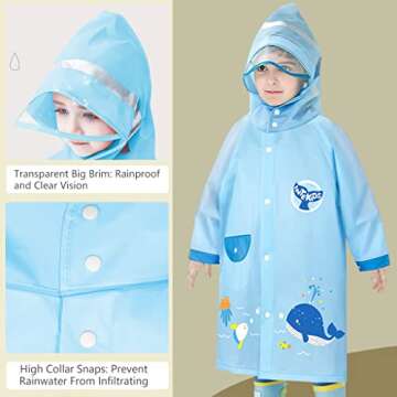 Kids Raincoats Waterproof Rain Jacket Hooded Rain Poncho Toddler Boys Girls Rain Suit Reusable Rainwear 1-8 Years