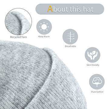 Achiou Beanie Hat for Women Men, Warm Cuffed Knit Hat for Skiing Running Outdoor Sports Light Grey