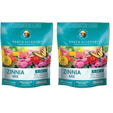 Zinnia Mix from Earth Science (2 lb), 3-in-1 Mix with Premium Wildflower Seed, Plant Food and Soil Conditioners, Non-GMO (Pack of 2)