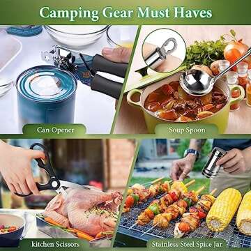 Camping Cookware Set, Camping Kitchen Gear, Camp Utensil Set Stainless Steel Grill Tools, Camping Cooking BBQ Equipment Kit for Travel Tent Picnic Portable Kitchen Essentials Accessories