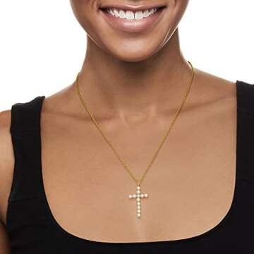 Ross-Simons 3.5-4mm Cultured Pearl Cross Pendant Necklace in 18kt Gold Over Sterling. 18 inches