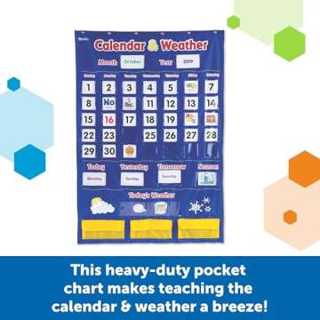 Learning Resources Calendar & Weather Pocket Chart - Classroom Calendar, Calendar and Weather Chart for Classroom, Teacher and Back to School Supplies