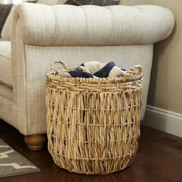 Household Essentials Brown Tall Round Wicker Storage Basket 19'' x 25''