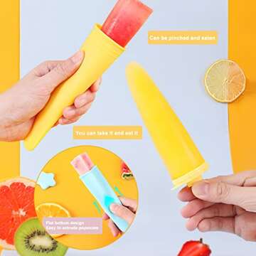 Silicone Ice Pop Molds Popsicles Molds, 8 PCS Reusable Hand Held Popsicles Makers for Kids, Multicolored Round Shaped Ice Pop Molds with Attached Lid for DIY Ice Cream Yogurt Sticks Jelly Chocolate