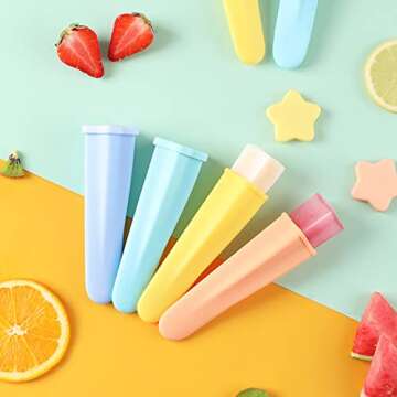 Silicone Ice Pop Molds Popsicles Molds, 8 PCS Reusable Hand Held Popsicles Makers for Kids, Multicolored Round Shaped Ice Pop Molds with Attached Lid for DIY Ice Cream Yogurt Sticks Jelly Chocolate