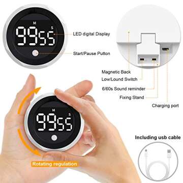 Digital Kitchen Timer - 99 Minutes and 55 Seconds LED Display Visual Timers for Cooking, Food, Game, Fitness, Autism, Meeting, Countdown Timer for Kids Time Management (White)