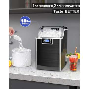 Kndko Nugget Ice Makers Countertop,45lbs/Day,Countertop Ice Maker Crushed Ice,24H Timer,3.3 Pounds Basket,Self Cleaning Ice Maker,Pellet Ice Maker for Home Bar Party,Stainless Steel Ice Machine