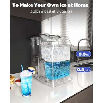 Kndko Nugget Ice Makers Countertop,45lbs/Day,Countertop Ice Maker Crushed Ice,24H Timer,3.3 Pounds Basket,Self Cleaning Ice Maker,Pellet Ice Maker for Home Bar Party,Stainless Steel Ice Machine