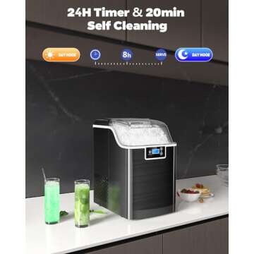 Kndko Nugget Ice Makers Countertop,45lbs/Day,Countertop Ice Maker Crushed Ice,24H Timer,3.3 Pounds Basket,Self Cleaning Ice Maker,Pellet Ice Maker for Home Bar Party,Stainless Steel Ice Machine