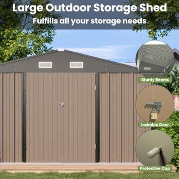 Patiowell 10 x 10 FT Outdoor Storage Shed,Metal Yard Shed with Design of Lockable Doors, Utility and Tool Storage for Garden, Patio, Backyard, Outside use,Brown