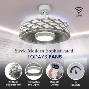 Todays Fans Bladeless Ceiling Fan with Lights & Remote – Low-Profile LUMIO Downrod or Flush Mount Ceiling Fan with Lights for Bedroom & More – Dimmable LED, Night Light & Wi-Fi Connect