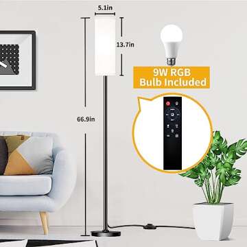 Qaubauyt Floor Lamp for Living Room Bedroom,Modern LED Floor Lamp with Remote Control and Stepless Dimmable Colors Temperature & Brightness,Standing Lamps Tall Lamp, 9W Bulb Included(White)