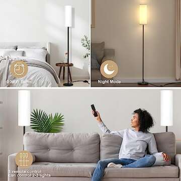 Qaubauyt Floor Lamp for Living Room Bedroom,Modern LED Floor Lamp with Remote Control and Stepless Dimmable Colors Temperature & Brightness,Standing Lamps Tall Lamp, 9W Bulb Included(White)