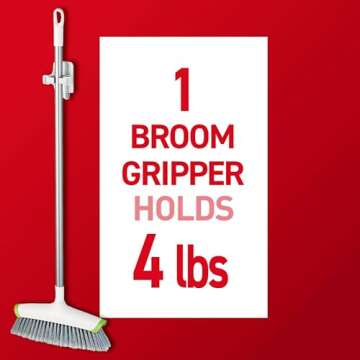 Command Broom and Mop Grippers, 3 Hangers and 6 Command Strips, Damage Free Hanging Wall Mount Broom and Mop Holder, Household Cleaning Organizer for Organization and Storage, Holds up to 4 lb