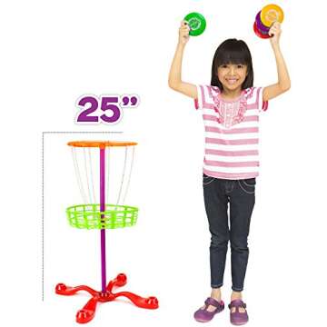 K-Roo Sports Little Flyers Family Disc Golf and Target Set | 8 Mini Discs and 25-inch Tall Basket | Kids Intro Disc Golf Toy Set | Portable Indoor/Outdoor Yard Games