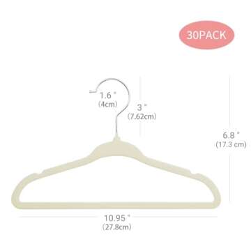 ManGotree Baby Velvet Clothes Hangers, Kids Toddler Children's Hangers for Clothes Space Saving Non-Slip (30 Pack, Beige)