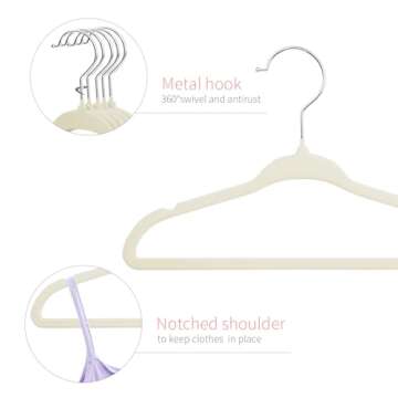 ManGotree Baby Velvet Clothes Hangers, Kids Toddler Children's Hangers for Clothes Space Saving Non-Slip (30 Pack, Beige)