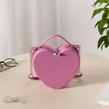 lola mae Heart Shape Satchel Crossbody Purse for women Zip Around Shoulder Bag (Hot pink-759)