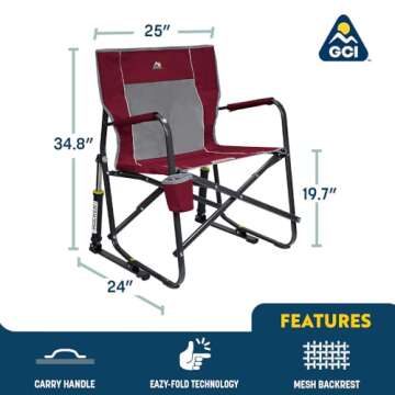 GCI Outdoor Freestyle Rocker Camping Chair | Portable Folding Rocking Chair with Solid, Durable Armrests, Drink Holder & Comfortable Backrest — Cinnamon