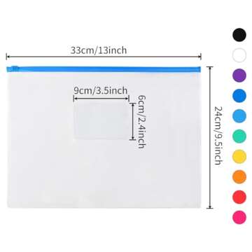 EOOUT 24pcs Plastic Envelopes Poly Zip Envelopes Files Zipper Folders, A4 Size, Letter Size, 10 Colors, for School Office Travel Storage Supplies