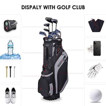 Golf Stand Bag 14 Way Top Dividers Ergonomic with Stand 8 Pockets,Lightweight Golf Bag for Men, Golf Bags with Stand,Dual Strap, Rain Hood (Black)