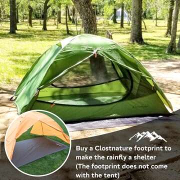 Clostnature Polaris Lightweight Backpacking Tent - 2 Person Ultralight Waterproof Camping Tent, 3 Season Large Size Easy Setup Tent for Family, Outdoor, Hiking and Mountaineering