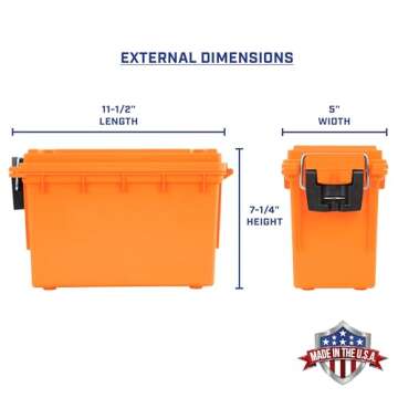 Sheffield 12630 Ammo Storage Box, Stackable .30 Cal Field Boxes, Water and Dust Resistant, Lockable Storage Box with Handle, Secures Hunting Gear, Supplies, and Bullets, Made in USA, Orange, 1-Pack