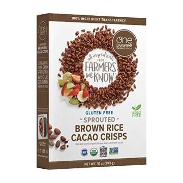 One Degree Organic Foods Sprouted Brown Rice Cacao Crisps, USDA Organic, Non-GMO Gluten Free Chocolate Cereal, 10 oz., 6 pack