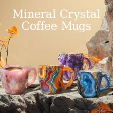 Mineral Crystal Coffee Mugs, Crystal Mugs for Coffee, Natural Mineral Crystal Coffee Mug, 2025 Multi-Colored Crystal Mineral Coffee Mugs, Mineral Crystal Coffee Mugs With Spoon (Blue)