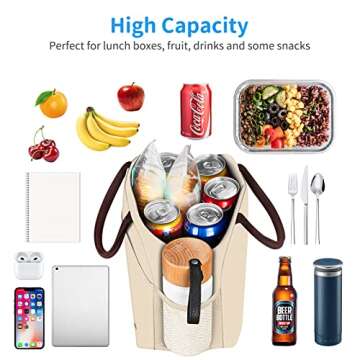 DALINDA Lunch Bag Lunch Box for Women Men Reusable Insulated Lunch Tote Bag,Food Handbags Case High Capacity for Travel Work Picnic Beach,BEIGE