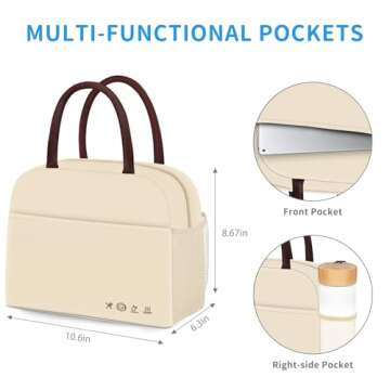 DALINDA Lunch Bag Lunch Box for Women Men Reusable Insulated Lunch Tote Bag,Food Handbags Case High Capacity for Travel Work Picnic Beach,BEIGE