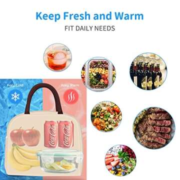 DALINDA Lunch Bag Lunch Box for Women Men Reusable Insulated Lunch Tote Bag,Food Handbags Case High Capacity for Travel Work Picnic Beach,BEIGE