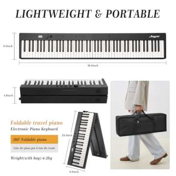 GarveeLife Folding Piano Keyboard,Full Size 88 Key Semi Weighted Keyboards Electric Piano,Portable Keyboard Digital Piano with Stand,Sustain Pedal,Headphones,Handbag,Bluetooth,USB MIDI for Beginner