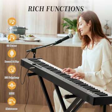 GarveeLife Folding Piano Keyboard,Full Size 88 Key Semi Weighted Keyboards Electric Piano,Portable Keyboard Digital Piano with Stand,Sustain Pedal,Headphones,Handbag,Bluetooth,USB MIDI for Beginner