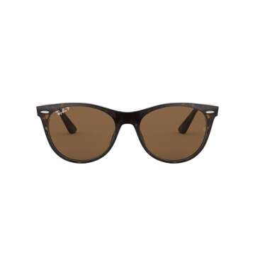 Ray-Ban RB2185 Wayfarer II Round Sunglasses, Tortoise/B-15 Brown Polarized, 52 mm