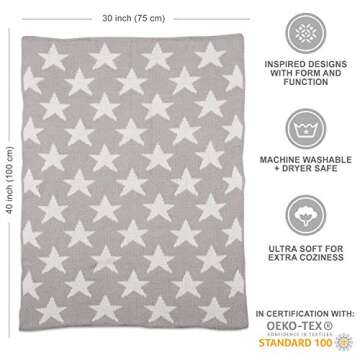 Living Textiles Grey Stars Chenille Soft Baby Blanket Reversible Premium Cozy Fabric for Best Comfort - for Infant,Toddler,Newborn,Nursery,Boy,Girl,Unisex,Throw,Crib,Stroller,Gift, Grey Stars 40x30