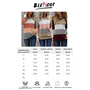 BLENCOT Women's Casual Color Block Hoodies Sweater Long Sleeve Drawstring Pullover Sweatshirts Fashion Knitted Tops Blue S