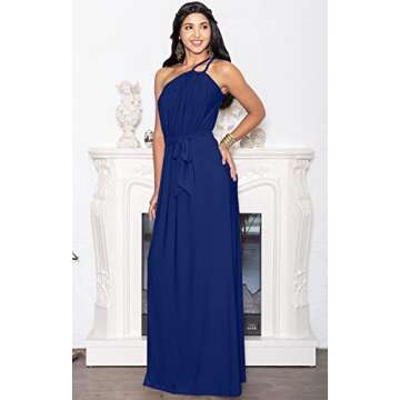 KOH KOH Womens Long Sleeveless One Shoulder Cocktail Evening Formal Bridesmaid Bridal Wedding Party Summer Sexy Cute Maternity Gown Gowns Maxi Dress Dresses, Cobalt Royal Blue L 12-14