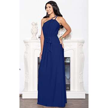 KOH KOH Womens Long Sleeveless One Shoulder Cocktail Evening Formal Bridesmaid Bridal Wedding Party Summer Sexy Cute Maternity Gown Gowns Maxi Dress Dresses, Cobalt Royal Blue L 12-14