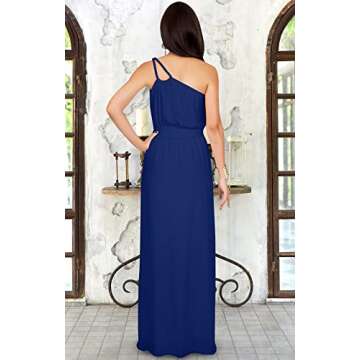 KOH KOH Womens Long Sleeveless One Shoulder Cocktail Evening Formal Bridesmaid Bridal Wedding Party Summer Sexy Cute Maternity Gown Gowns Maxi Dress Dresses, Cobalt Royal Blue L 12-14