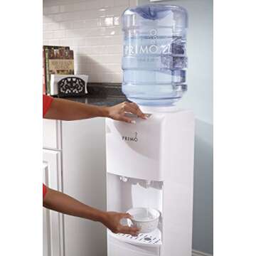 Primo Top-Loading Water Dispenser - 2 Temp (Hot-Cold) Water Cooler Water Dispenser for 5 Gallon Bottle w/Child-Resistant Safety Feature, White