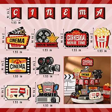 Movie Theater Decor 14 Pieces Wooden Home Theater Decor for Tiered Tray Cinema Retro Mini Sign Wood Movie Party Supplies with Cinema Wood Banner Movie Night Party Favor for Kitchen Table Home Decor