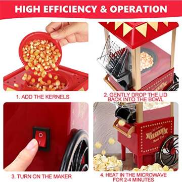 VAlinks Hot Air Popcorn Machine, Popcorn Maker, 1200W Home Electric Popcorn Popper with Kernel Measuring Scoop, Healthy Oil-Free & BPA-Free for Home, Birthday Party, Movie Night or Christmas (Small)