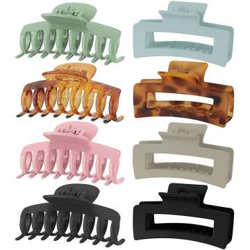 8 Colors Lolalet Hair Clips Claw Clips Hair Claw Clips, 2 Styles Nonslip Medium Large Jaw Clip for Women Girls, 4 Square Matte and 4 Bright Acrylic Hair Clamps for Thick Thin Fine Long Hair -Style A