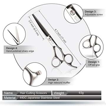 CIICII Hair Cutting Scissors Shears Set, Professional Hairdressing Scissors Kit (Hair Beard Trimming Shaping Grooming Thinning Shears) for Men Women Hairdresser Home Salon Barber Haircut Kit (Silver)