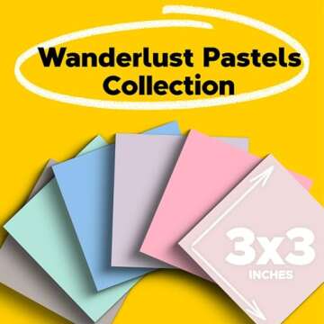 Post-it 100% Recycled Paper Super Sticky Notes, 3 in. x 3 in., 12 Pads, 70 Sheets per Pad, Wanderlust Pastels, School Supplies and Office Products