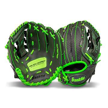 Franklin Sports unisex adult Right Hand Throw Kids & Youth Baseball Softball Tball Glove for Boys Girls Shok, Graphite/Lime, 10.5-Inch US