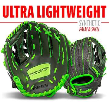 Franklin Sports unisex adult Right Hand Throw Kids & Youth Baseball Softball Tball Glove for Boys Girls Shok, Graphite/Lime, 10.5-Inch US